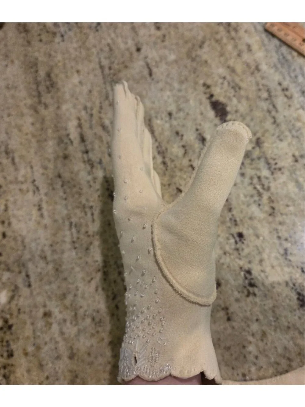 New! Vintage Women Size S/M 6.5 Beige Cotton Beaded Formal Gloves Art Noveau...